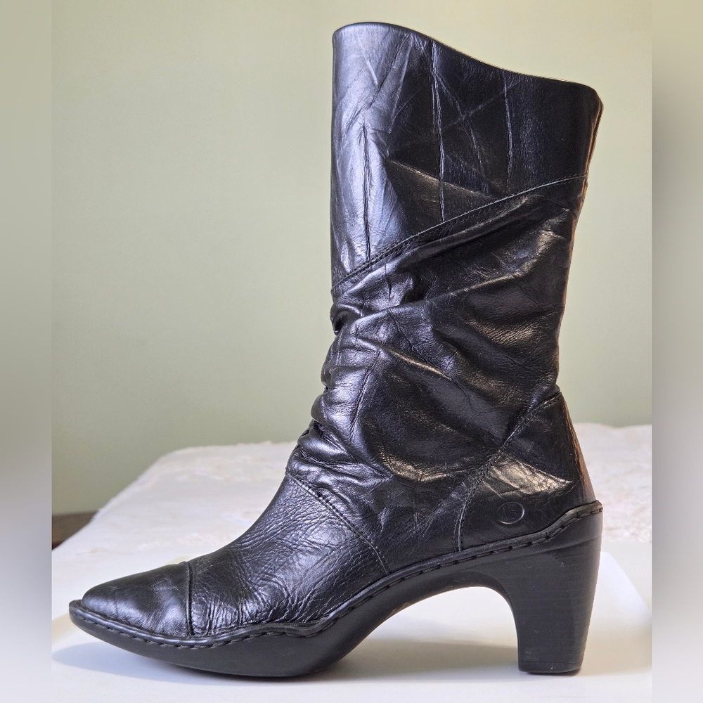 Josef Siebel Black Slouchy Creased Leather Mid Calf Boots Sz 38(7-7.5) Boho chic - Picture 3 of 14